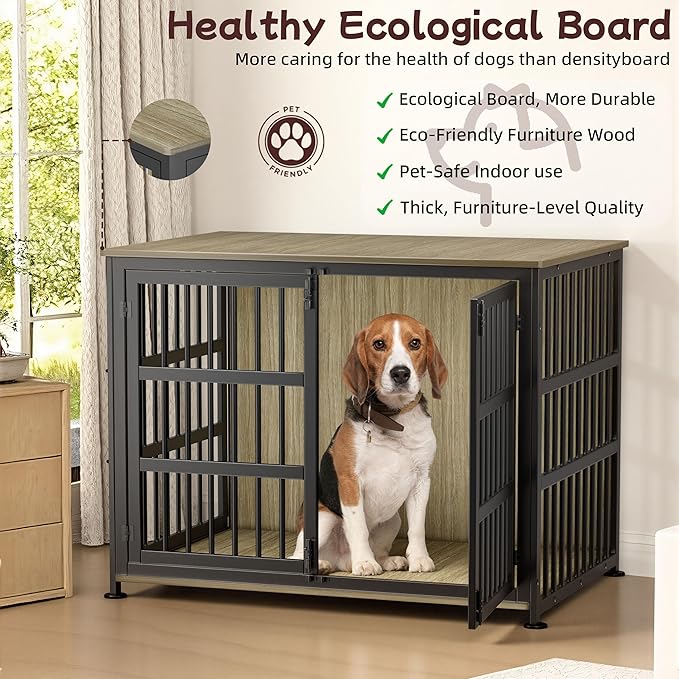 41'' Dog Crate Furniture Large Breed Dog Crate Dog Kennels for Inside Wooden Dog Crates End Table Heavy Duty Indoor Combination Cage for Medium to Large Dogs Maple
