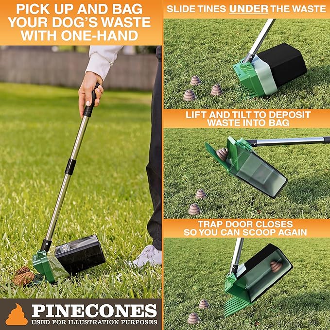 Neater Pet Brands Lift N’ Bag 2.0 Dog Pooper Scooper with Bag Attachment & 22" Pole for Small to Large Dogs, New & Improved Design, 60 Refill Bags, Heavy Duty Dog Poop Scooper for Yard, One-Hand Use