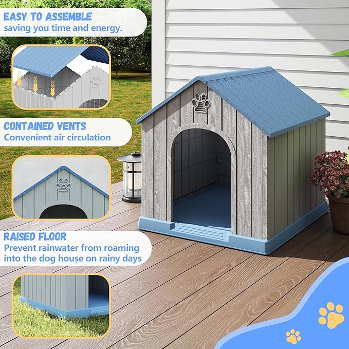 DRATO Dog House Resin Outdoor Dog Kennel - Weatherproof Small Dog House for Indoor Use