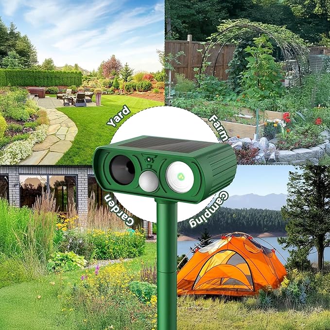 Animal Deterrent Devices Outdoor, Solar Animal Repeller with Motion Sensor Animal Repeller to Repel Cat, Deer, Squirrel, Rabbit, Dog, Skunk (Green - 4 Pack)