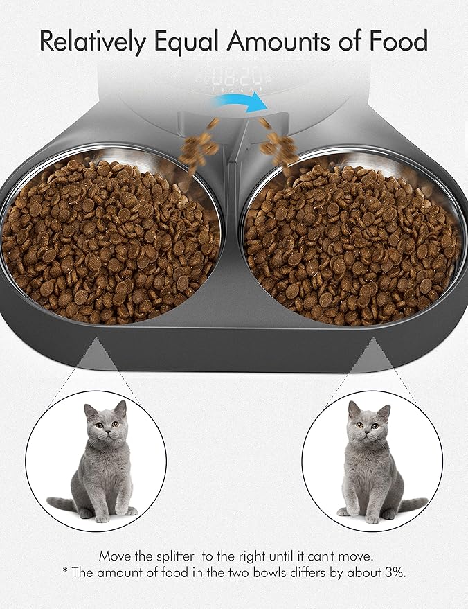 PETLIBRO Pet Food Splitter with Stainless Steel Bowls, Automatic Cat Feeder Bowls for Two Cats or Dogs, Suitable for PETLIBRO Automatic Cat Feeder PLAF005, PLAF006, PLAF103, PLAF203, Black
