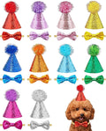 PET SHOW 20 Pack Mini Small Dog Birthday Hats Collar Bowties Glitter Set Adjustable Cat Party Headband and Bow Ties with Elastic Straps for Stuffed Animals Puppy Kitten Pet Costume Accessories