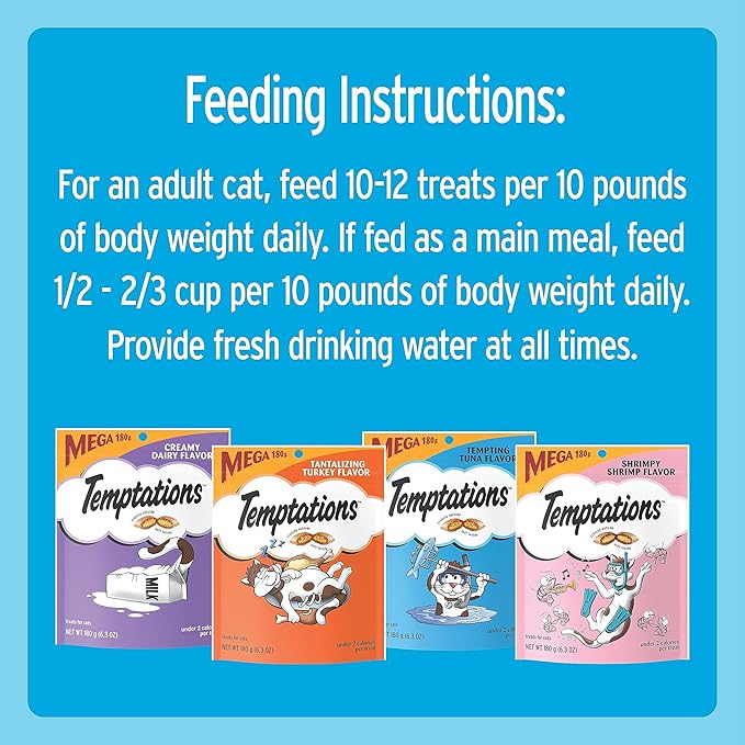 Temptations Cat Treats Classic Crunchy and Soft Cat Treats Variety Pack, 6.3 oz. Pouches (Pack of 6)