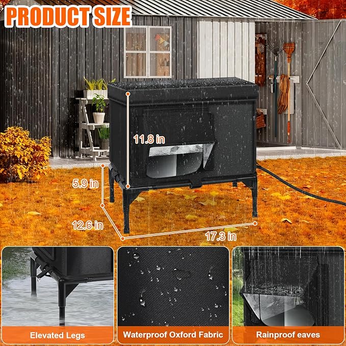 Heated Outdoor Cat House Weatherproof with Heating Pad, Heated Cats House for Outside, Insulated Feral Cat Houses for Outdoor Cats with Safe Escape Door, Elevated Outside Stray Cats Shelter(S)