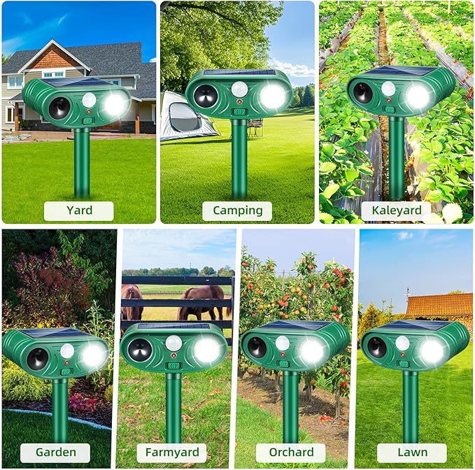 2026 Upgraded Solar Ultrasonic Animal Repeller Outdoor with Motion Sensor & LED Strobe Cat Repellent Outdoor Effective Dog, Deer, Raccoon, Squirrel Deterrent for Yard, Lawn, Garden 4 Pack
