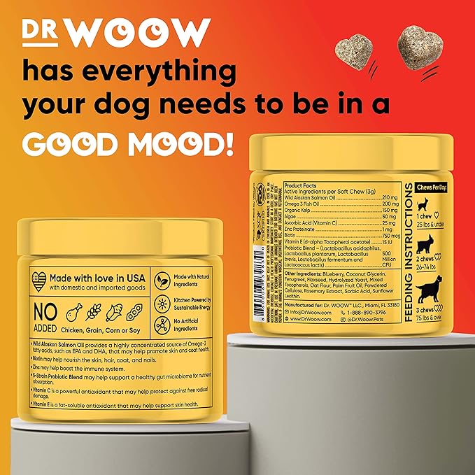 Omega 3 Supplements for Dogs Soft Chews (90 CT) – Skin & Coat Support + Itchy Skin Comfort – Wild Alaskan Salmon Oil + Biotin – Made in USA