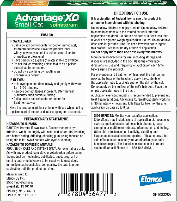 Advantage XD Small Cat Flea Prevention & Treatment For Cats 1.8-9lbs. | 1-Topical Dose, 2-Months of Protection Per Dose