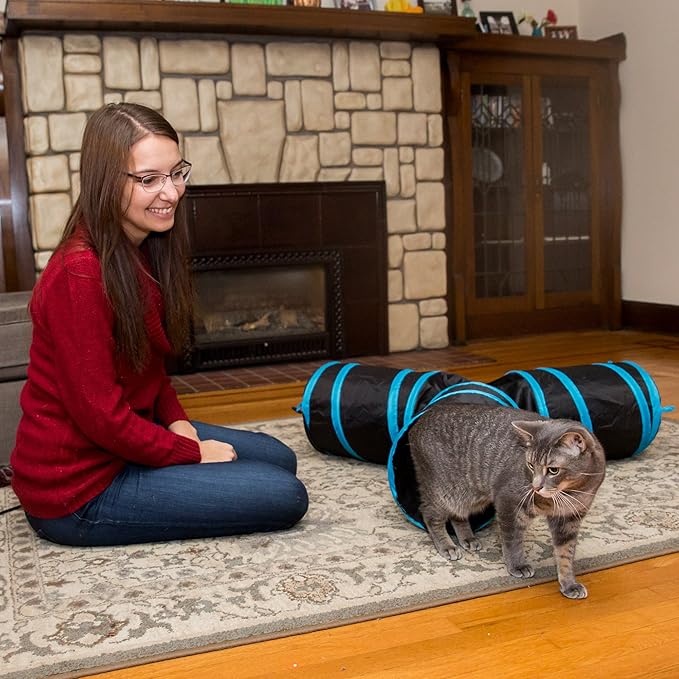 PetLike Cat Tunnel for Indoor Cats Collapsible Pop-up Pet Tube Peek Hole Hideaway Play Toys for Cats with Ball