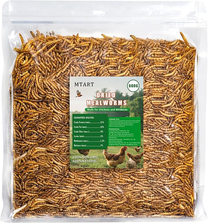 600g Dried Mealworms Treat for Chicken, 100% Natural Non-GMO High Protein Organic Chicken Feed for Birds, Ducks, Layer Hens