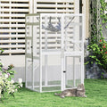 COZIWOW Upgraded Outdoor Cat Catio with Window Access & Jumping Platforms, Weatherproof Wooden Cat Enclosure for Patio/Garden/Backyard (White, 2 Platforms + Hammock, Supports 44lbs)