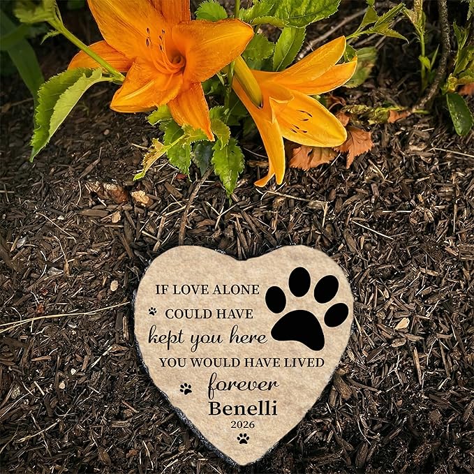 Dog Grave Markers Outdoor Stone, Personalized Pet Loss Gifts Cat Dog Memorial Garden Stone (S-007)