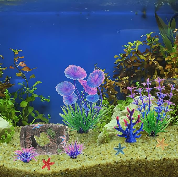 9Pcs Tank Accessories for Beta Fish, Medium & Small Decorations, Goldfish Tank Decor