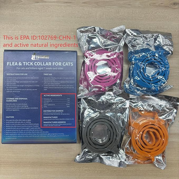 4 Pack Flea Collar for Cats, 32 Months Flea and Tick Prevention for Cat, Waterproof Cat Flea Collar, Natural Flea Treatment, Adjustable Fleas and Ticks Collars for Cats Kittens(4 Colors)
