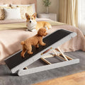 Dog Ramp for Bed – Foldable Wooden Pet Ramp with Soft Plush Fabric Cover 14"–20" Adjustable Height, Non-Slip Surface & Wide 17.7" Platform–Supports Small to Large Dogs up to 200 lbs