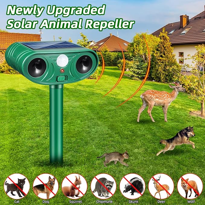 2026 Racoon Squirrel Sonic Fortress Pro Rabbit Repellent Outdoor, Solar Ultrasonic Animal Repeller Deer Deterrent with Motion Sensor to Scare Cat Skunk Dog Out of Garden Farm Yard(4Pack)