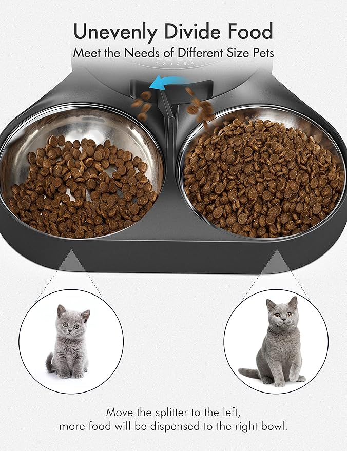 PETLIBRO Pet Food Splitter with Stainless Steel Bowls, Automatic Cat Feeder Bowls for Two Cats or Dogs, Suitable for PETLIBRO Automatic Cat Feeder PLAF005, PLAF006, PLAF103, PLAF203, Black