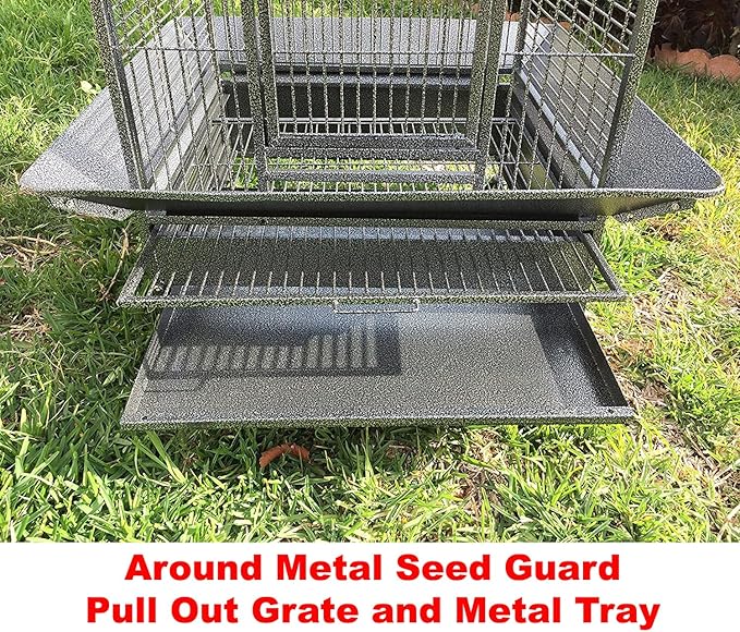 Large Elegance and Durable Wrought Iron Open Play Top Stand Bird Parrot Rolling Cage, Include Metal Seed Guard Solid Metal Feeder Nest Door