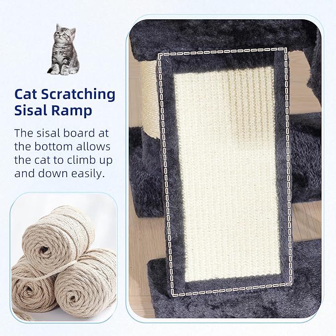 Cat Tree for Indoor Cats, Cat Tower with Scratching Post for Small Cats and Kittens, Cat House with Removable Top Platform and Fluffy Balls, Hanging Cat Basket, Smoky Gray GCT006SG