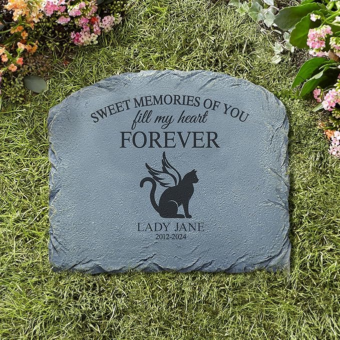 Let's Make Memories Personalized Forever Friend Pet Memorial Stone - Cat - Sympathy Garden Marker