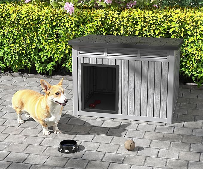 Fancyango Dog House for Indoor & Outdoor Use - Weatherproof Roof & Removable Floor, Fits Small to Medium Dogs (32.1" L x 25.1" W x 24" H) - Grey
