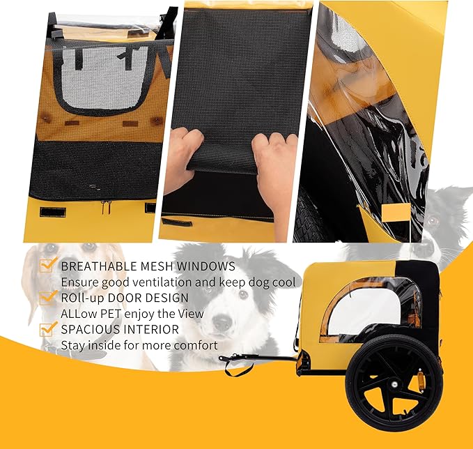 2-in-1 Dog Bike Trailer & Pet Carrier with Quick-Release Wheels, Foldable Steel Frame & Non-Slip Floor, 88 lbs Capacity for Medium/Small Dogs, Compatible with 20"-29" Bicycles