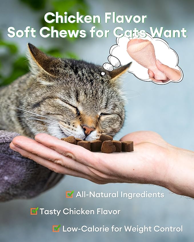 Cat Hairball Remedy Chews,300 Chews,Natural Hairball Treatment for All Cats,Supports Skin,Coat,Digestive & Urinary Health,Chicken Flavor