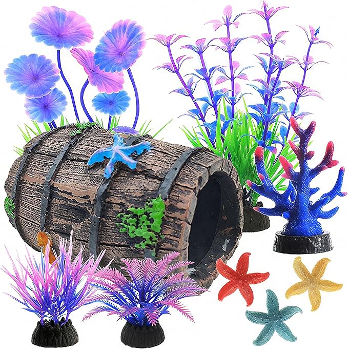 9Pcs Tank Accessories for Beta Fish, Medium & Small Decorations, Goldfish Tank Decor