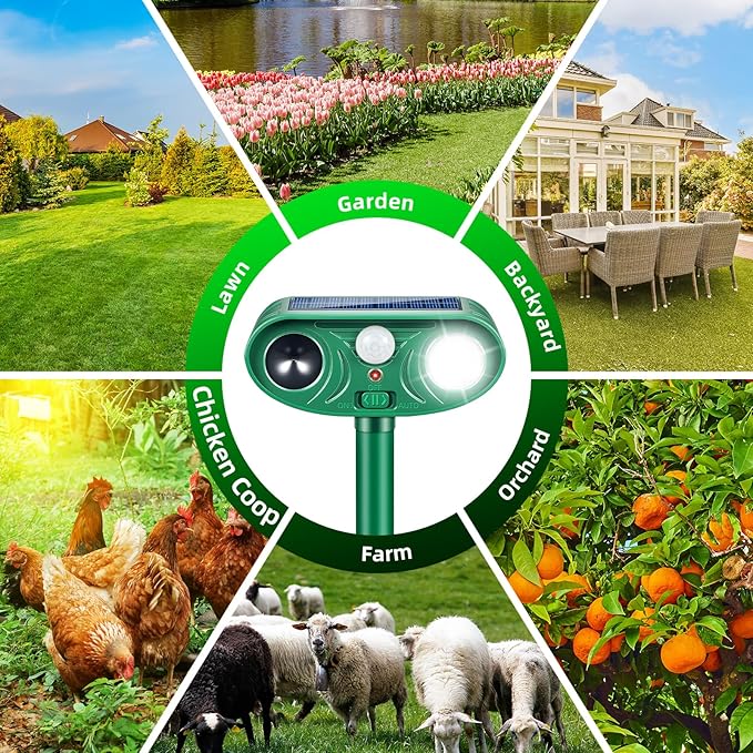 2026 Solar Ultrasonic Racoon Fortress Pro, Deer Cat Repellent Devices Animal Repeller Squirrel Rabbit Deterrent Outdoor with Motion Sensor&Flash Light to Scare Dog Out of Garden Yard(4Pack)