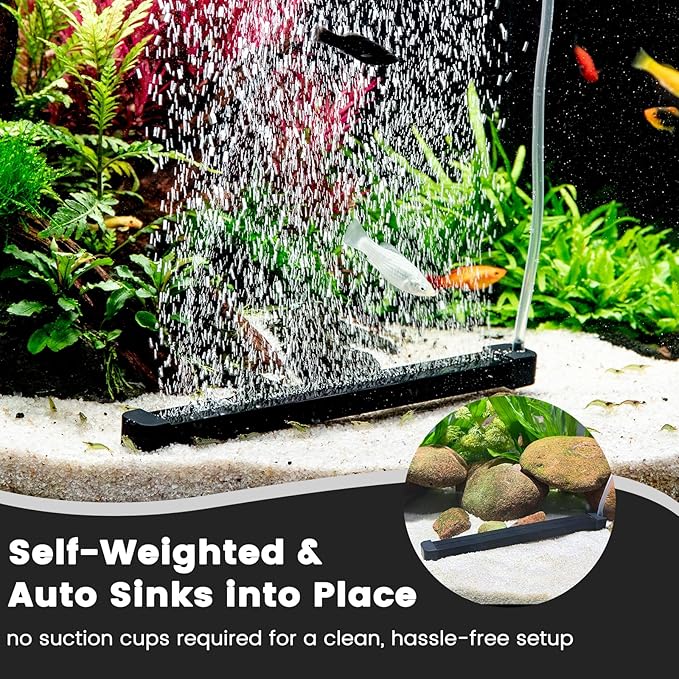 hygger Weighted Nano Mist Bubble Wall Bar, 9.8" Self-Sinking ABS Air Stone Strip with Gentle Oxygen Diffuser for Freshwater & Marine Aquarium, Hydroponics