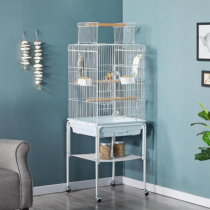 Topeakmart Rolling Bird Cage for Cockatiels Parrots Small Birds Green Cheek Conure Lovebirds, White