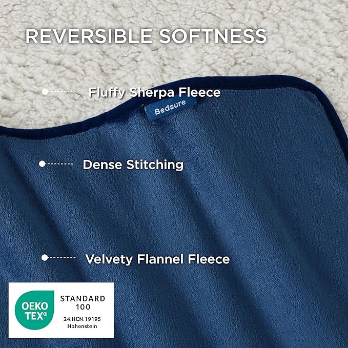 Bedsure Waterproof Blanket for Bed - Sherpa Fleece Waterproof Dog Blankets for Large Dogs, Pet Blankets for Bed/Couch/Dog Crate, Soft Plush Reversible Furniture Protector, Queen Size, 90"x86", Blue