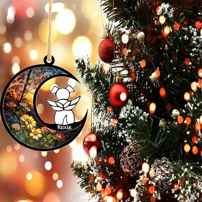LOVELYPOD DIY Custom Dog Ornament Suncatcher Memorial Gifts for Dog Lovers, A White Dog with Wings on Window Hangings Suncatcher, Loss of Dog Sympathy Gift, Remembrance Gifts in Memory Dog (4 Inches)