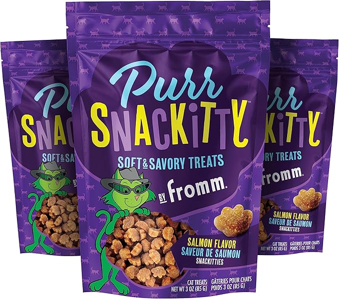 Fromm PurrSnackitty Salmon Flavor Snackitties Treats - Premium Soft & Savory Cat Treats - Pack of (3) 3 oz Bags
