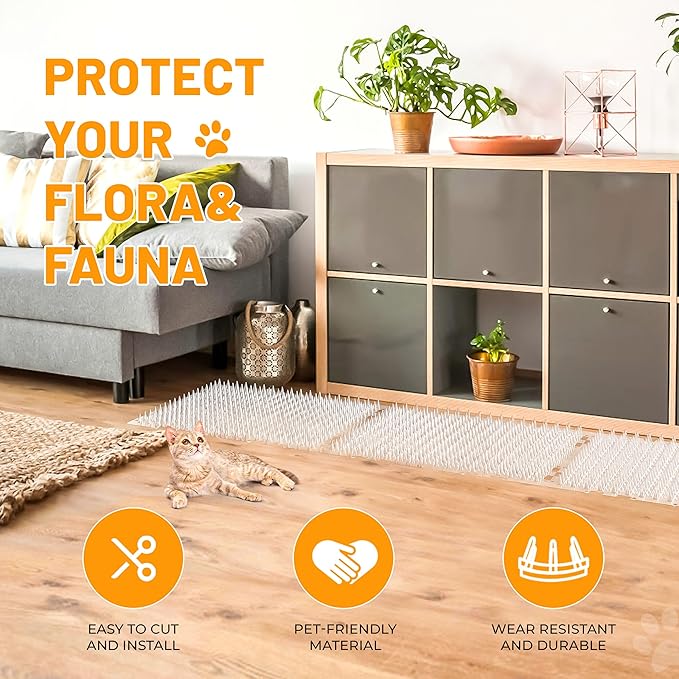 Scat Mat for Cats 16 x 13 Inch, 10 Pack Cat Deterrent Mat Outdoor Indoor, Cat Spikes with 50 Stickers