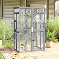 Catio Outdoor Cat Enclosure - Premium Wooden Cat Catio with Window Access & Breathable Mesh, Weatherproof Kitty House for Patio/Backyard/Indoor (Gray)