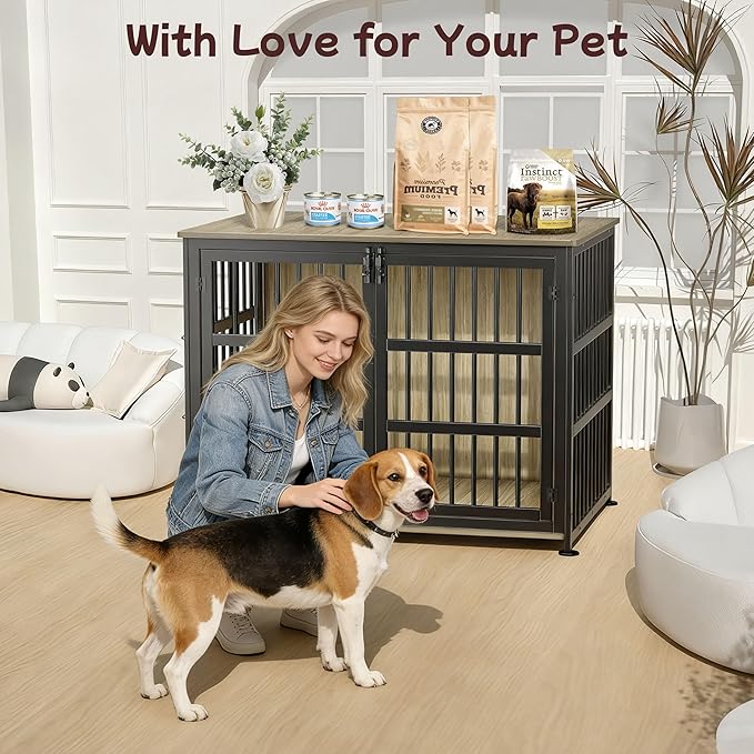 41'' Dog Crate Furniture Large Breed Dog Crate Dog Kennels for Inside Wooden Dog Crates End Table Heavy Duty Indoor Combination Cage for Medium to Large Dogs Maple