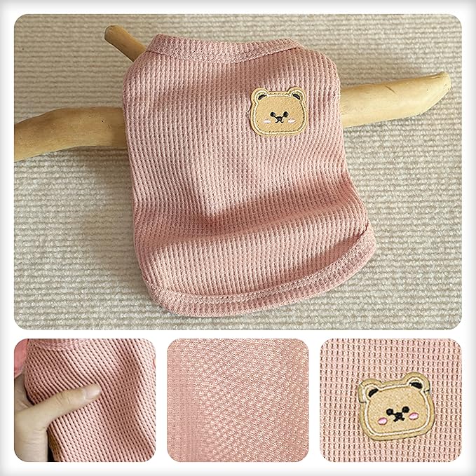 Waffle Knit Cat & Dog T Shirt for Small Dogs, Stretchable Puppy Shirt for Sphynx Cats & Small Breeds, Pet Clothes | Breathable Summer/Winter Apparel for Newborn(Pink Small)