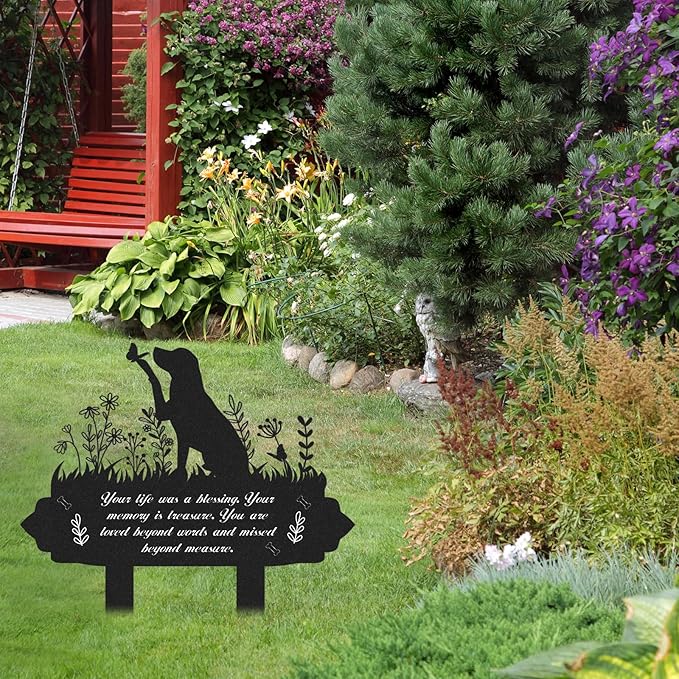 Memorial Pet Grave Markers, Metal Dog Markers Garden Grave Decorations for Cemetery, Waterproof Stakes Plaque Pets Headstone to Memorial Dog(13.18 x 11.81 Inches)