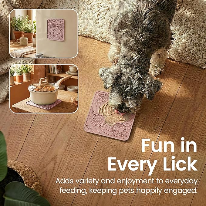 OHMO Lick Mat for Dogs and Cats(Small, Mars&Coral, 2pcs) Enrichment Accessories Toy Space Star Easy Clean Pet Slow Feeder/Suction Cups, Licking Pad for Anxiety Relief and Boredom Reduction
