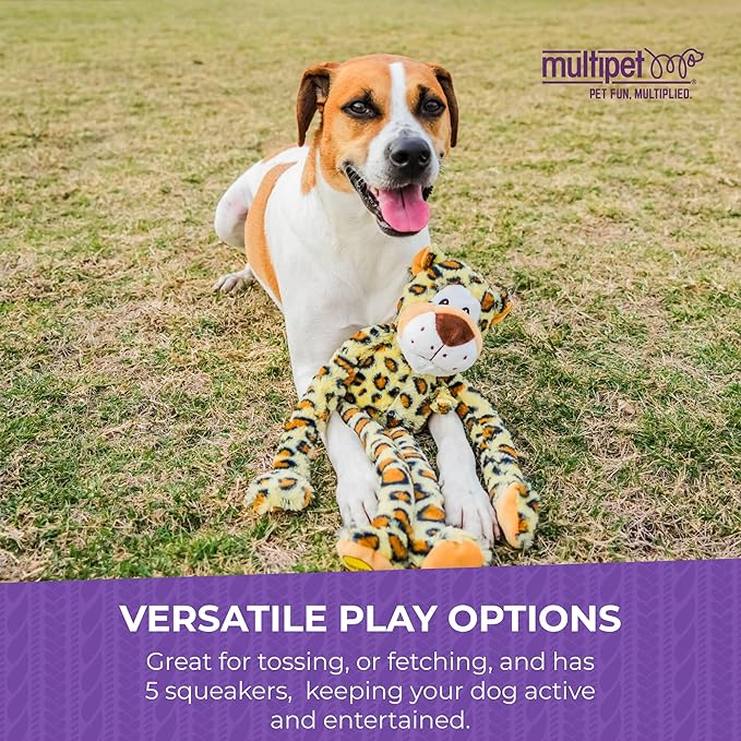 Multipet Swingin' Safari Monkey Dog Plush Toy - Squeaky Dog Toy for All Dogs - Extra Soft Plush Dog Toy - Stuffed Animal Dog Toy for Cuddling & Playing - Cute Dog Pet Toy (27”, Brown, 5 Squeakers)