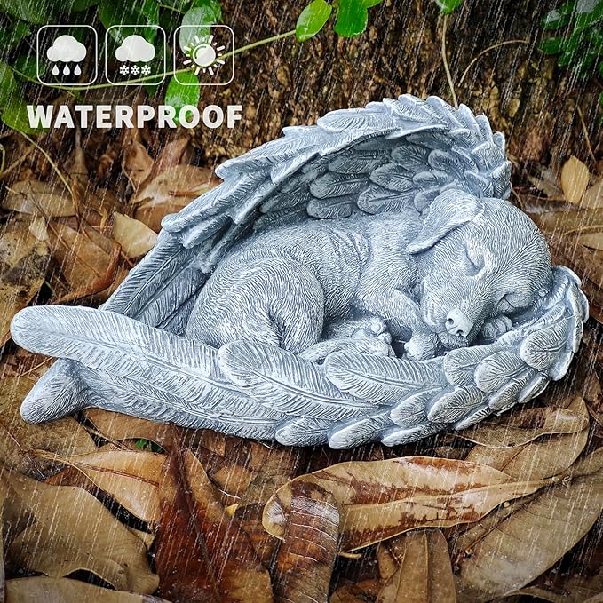 BatwhO Pet Angel Sleeping Dog Memorial Stone Statue Pet Headstone Grave Markes for Loss Dog Sympathy Gift