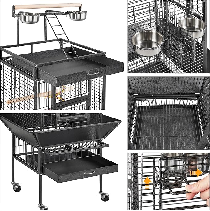 Yaheetech 61.5-inch Wrought Iron Rolling Large Parrot Bird Cage for Parakeets with Play Top