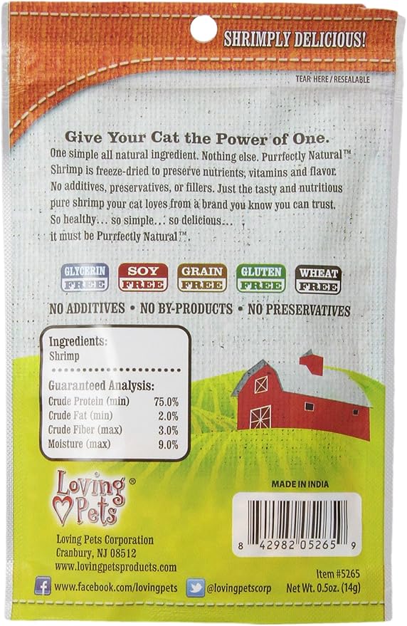 Loving Pets Purrfectly Natural Freeze Dried Shrimp Treats For Cats, 0.5-Ounce