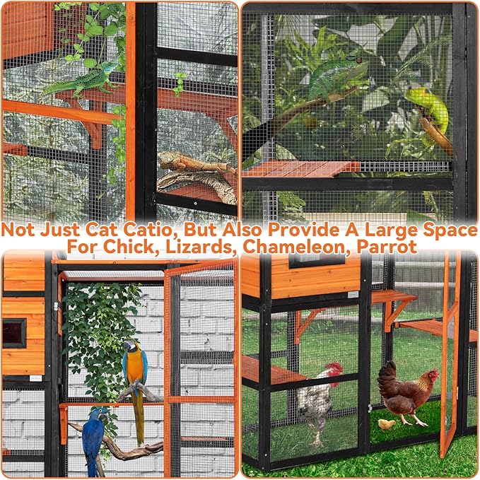 Petsfit Catio Outdoor Cat Enclosure, Cat Catio Outdoor with 4 Tries, 2 Resting Room, 4 Platforms and Waterproof Roof, Orange