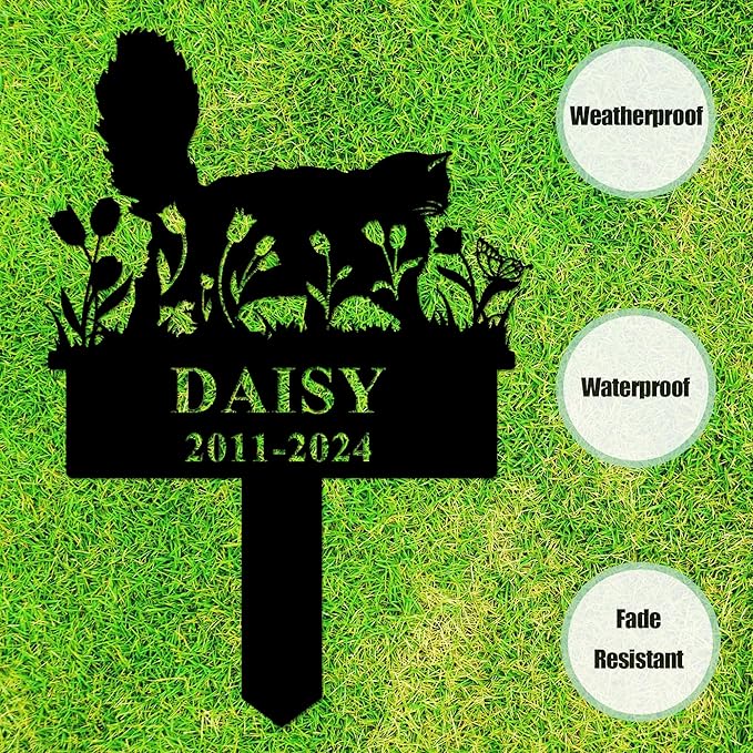 Custom Metal Cat Memorial Stake Grave Marker Outdoor Personalized Cat Grave Marker Custom Cat Memorial Plaque Cat Tombstone Marker Customized Cat Loss Gift