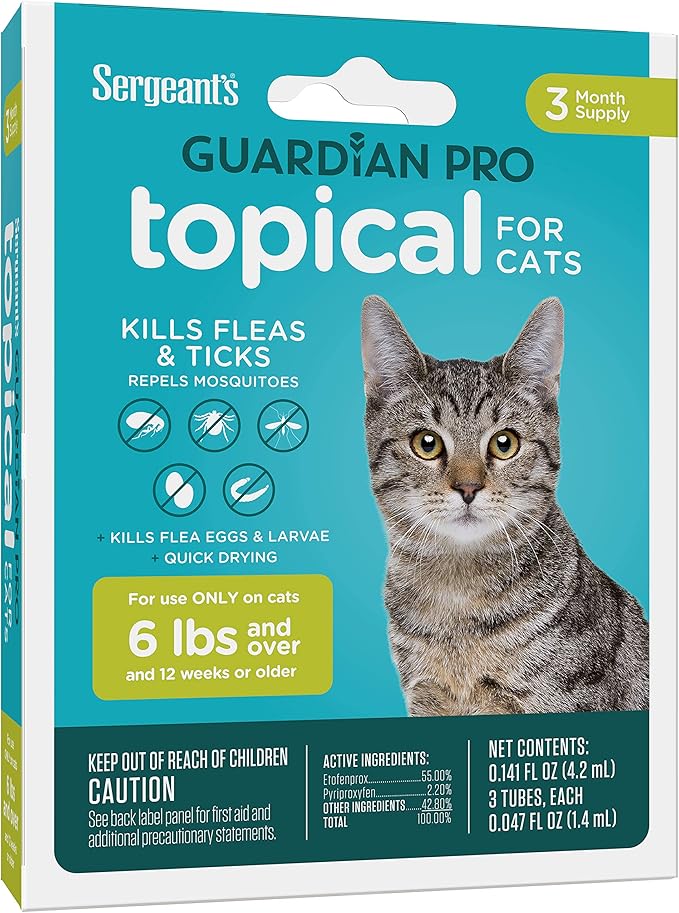 Sergeant's Guardian Pro Flea & Tick Squeeze On Topical Cats 6lbs and Over., 3 Count