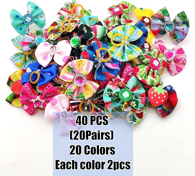 Christmas Dog Hair Bows - Cute Puppy Bowknots with Rubber Bands, Pet Grooming Accessories for Party