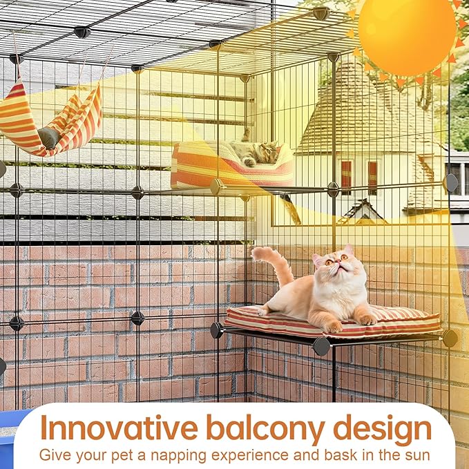 Oneluck 3-Tier Cat Cages Indoor Enclosure DIY Cat Playpen Catio Detachable Metal Wire Kennels Cats Crate Large Extra Exercise Place Ideal for 1 Cat,35.4 Inches
