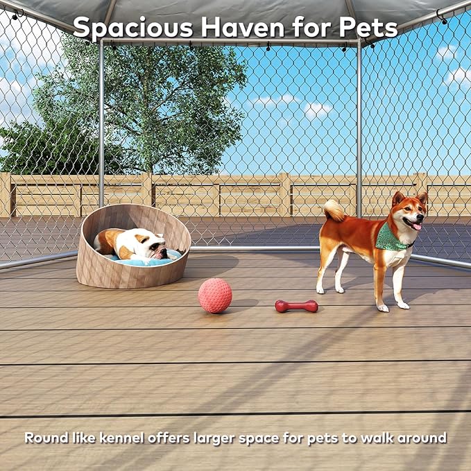 9x9 FT Large Outdoor Dog Kennel Outside with Heavy-Duty Steel Frame, Waterproof UV-Resistant Cover, Secure Lock, and Hexagonal Wire Fence