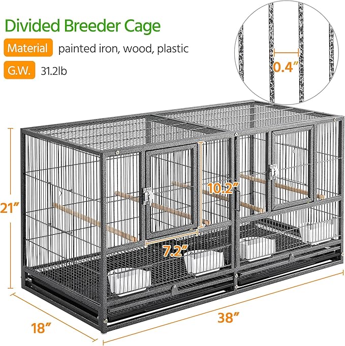 Topeakmart 21" Divided Breeding Bird Cage for Parakeet Canary Lovebird Finch Budgie with Rolling Stand